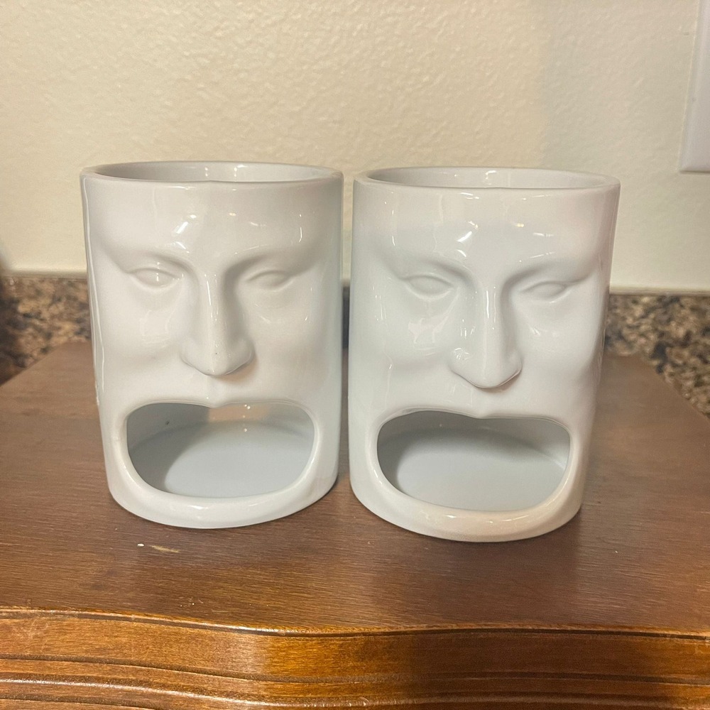 Cordon Bleu Cookie Milk Mug W Face White‎ Ceramic Set of 2